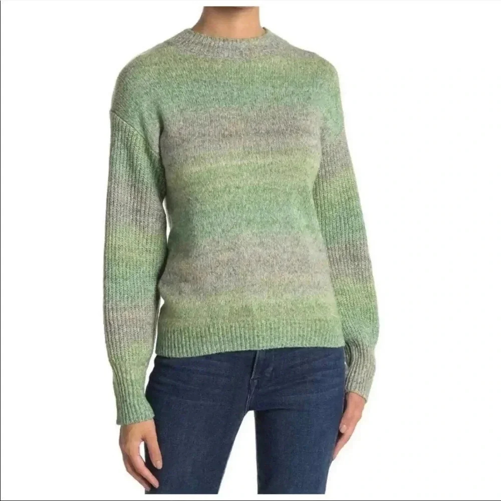 Green Ombré Knit Sweater Womens Size Small  Pullover Crewneck Madeline Soft Cozy